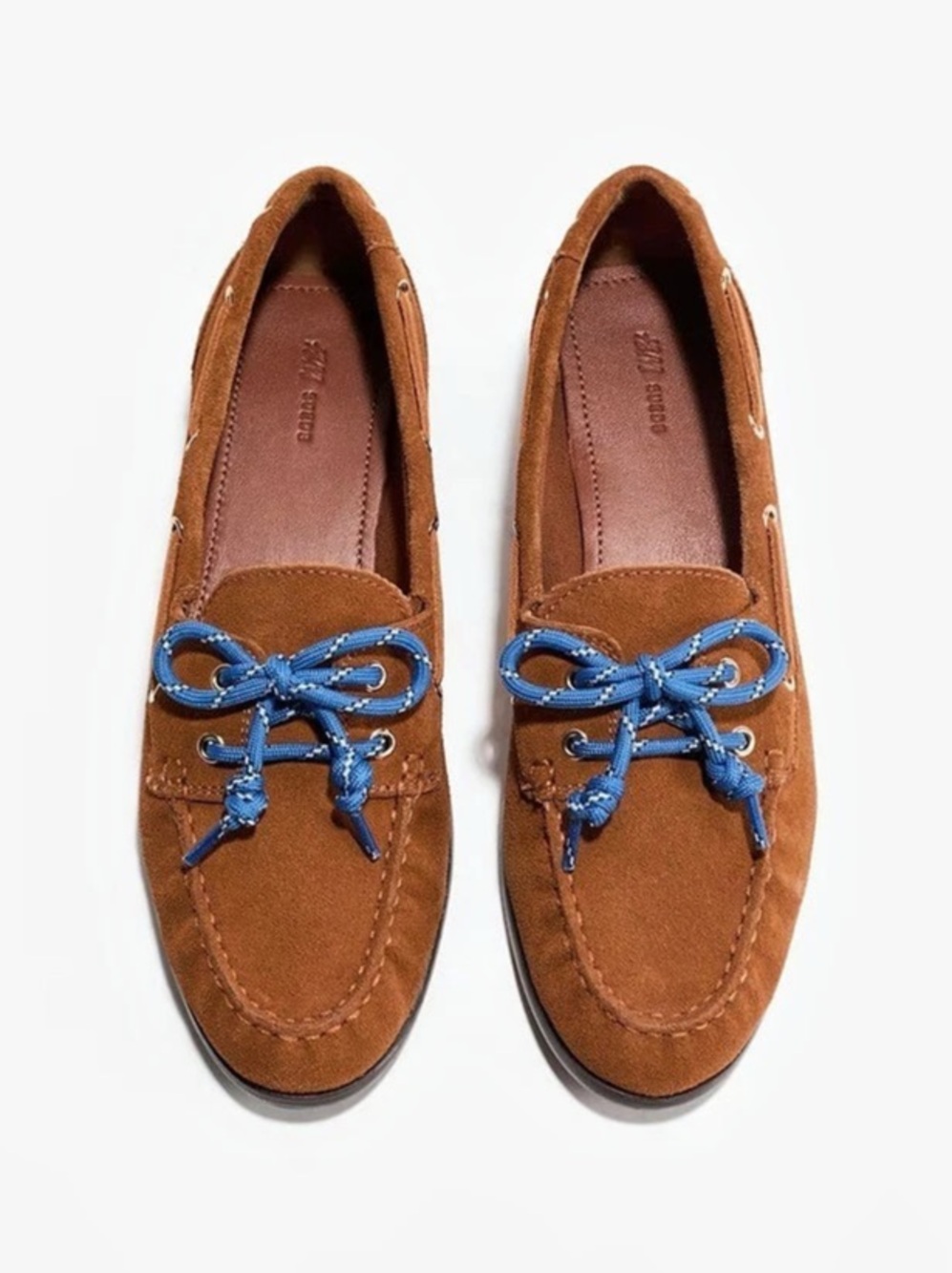 H&M Lace-Up Leather Boat Shoes in Brown & Blue